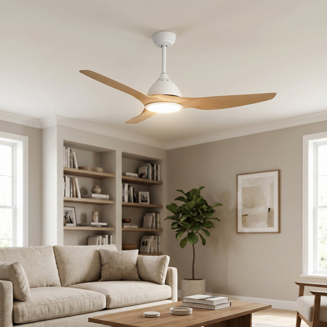 VEYRA 52-inch Modern Ceiling Fan with Light, 3 ABS Blades, DC Motor, 6 Speeds, Downrod Mount for Bedroom, Living Room