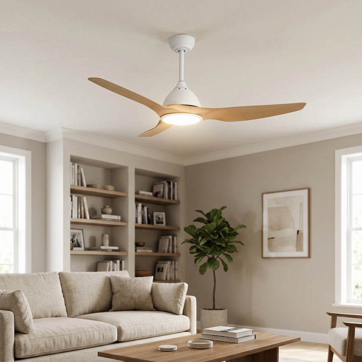VEYRA 52-inch Modern Ceiling Fan with Light, 3 ABS Blades, DC Motor, 6 Speeds, Downrod Mount for Bedroom, Living Room