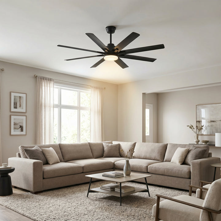 VEYRA 52-inch Modern Ceiling Fan with Light, 8 ABS Blades, DC Motor, 6 Speeds, Downrod Mount for Bedroom, Living Room