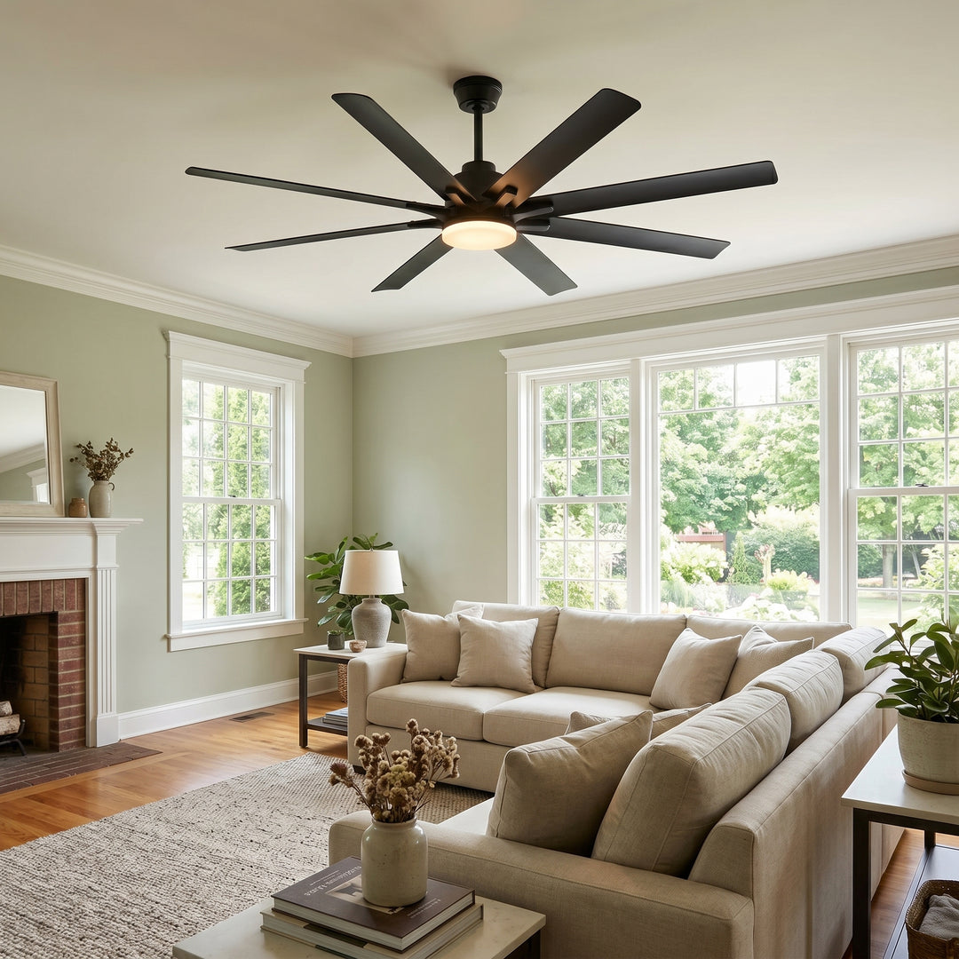 VEYRA 66-inch Modern Ceiling Fan with Light, Remote Control Smart Fan, 8 ABS Blades, DC Motor, 6 Speeds, Downrod Mount for Bedroom, Living Room
