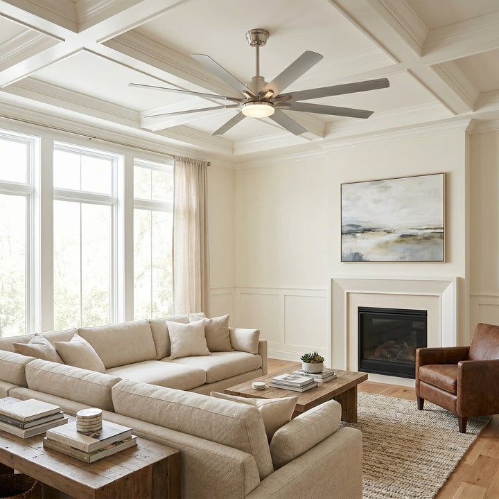 VEYRA 66-inch Modern Ceiling Fan with Light, Remote Control Smart Fan, 8 ABS Blades, DC Motor, 6 Speeds, Downrod Mount for Bedroom, Living Room