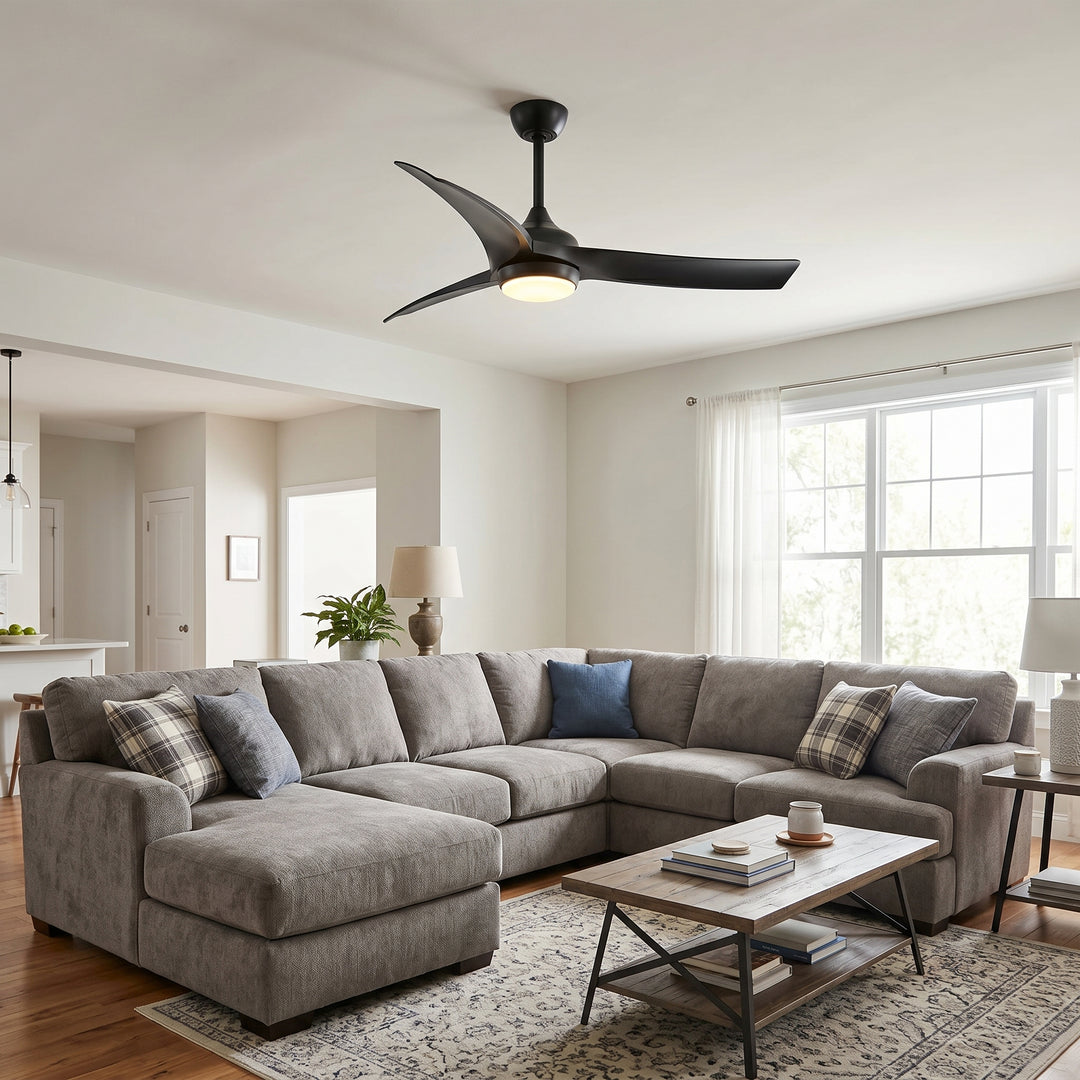 VEYRA 52-inch Modern Ceiling Fan with Light, 3 ABS Blades, DC Motor, 6 Speeds, Downrod Mount for Bedroom, Living Room