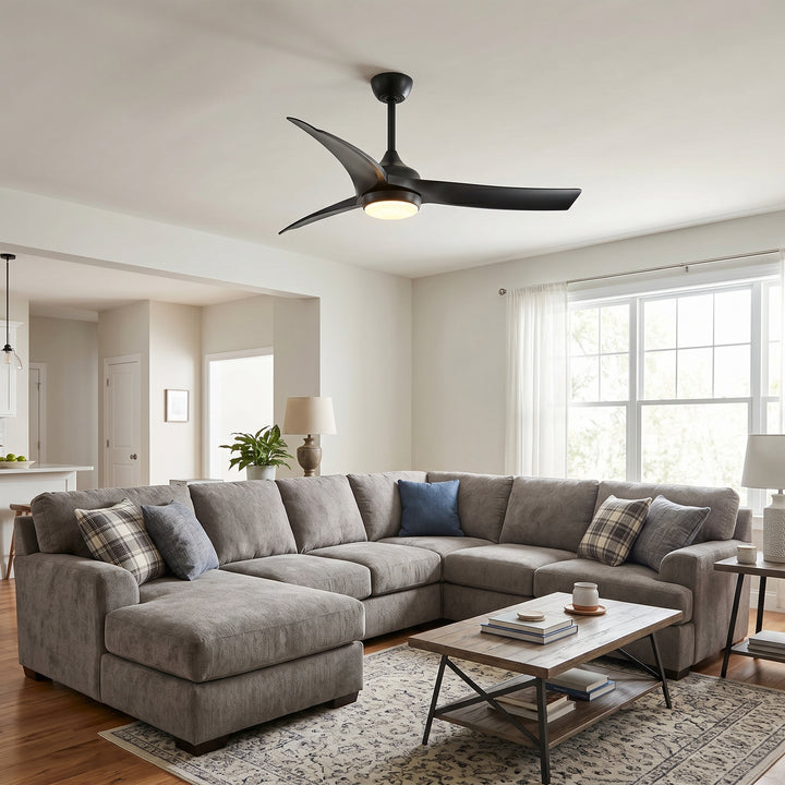 VEYRA 52-inch Modern Ceiling Fan with Light, 3 ABS Blades, DC Motor, 6 Speeds, Downrod Mount for Bedroom, Living Room