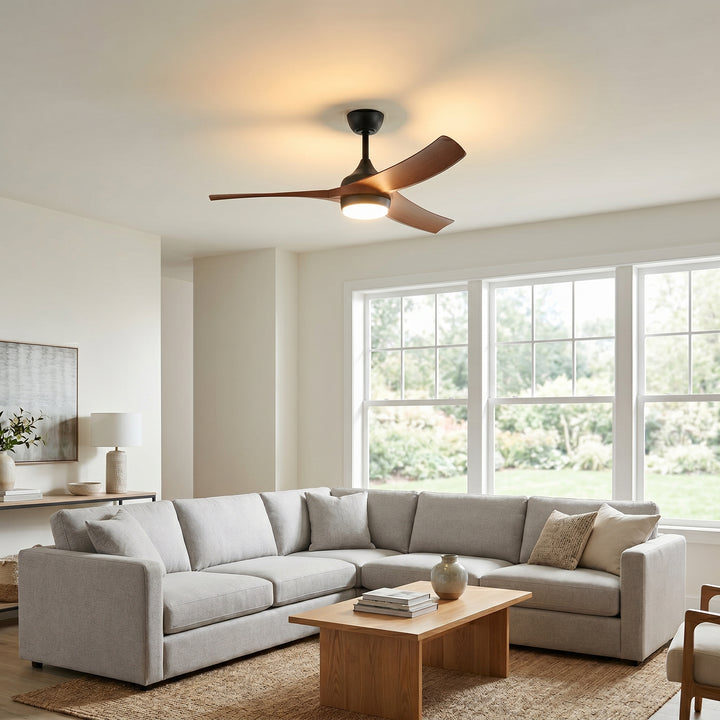 VEYRA 52-inch Modern Ceiling Fan with Light, 3 ABS Blades, DC Motor, 6 Speeds, Downrod Mount for Bedroom, Living Room