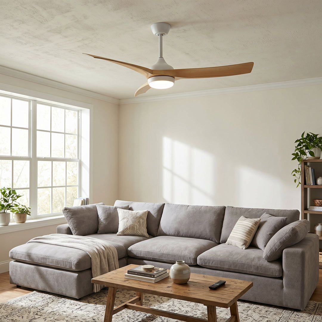 VEYRA 52-inch Modern Ceiling Fan with Light, 3 ABS Blades, DC Motor, 6 Speeds, Downrod Mount for Bedroom, Living Room