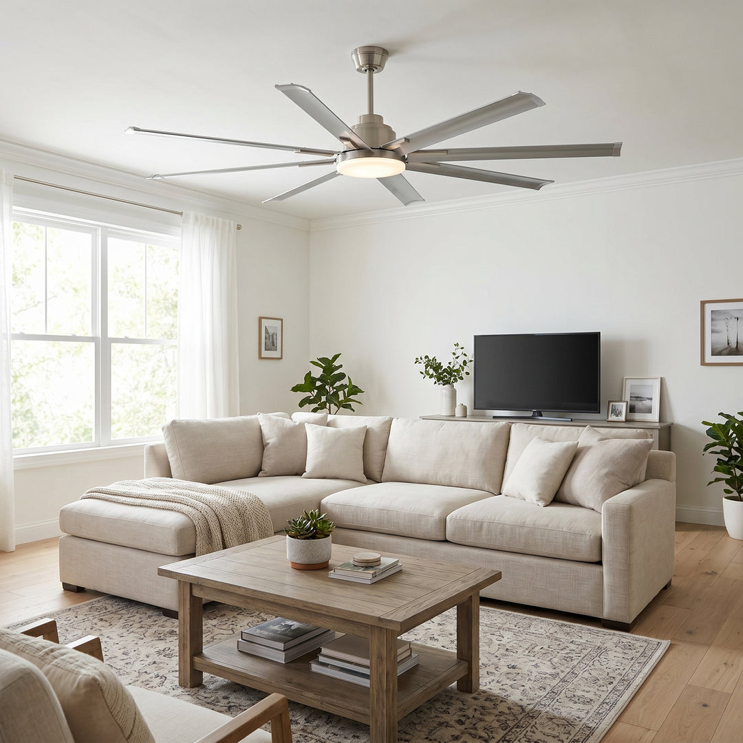 VEYRA 72-inch Modern Ceiling Fan with Light, Remote Control Smart Fan, 8 Aluminum Blades, DC Motor, 6 Speeds, Downrod Mount for Bedroom, Living Room