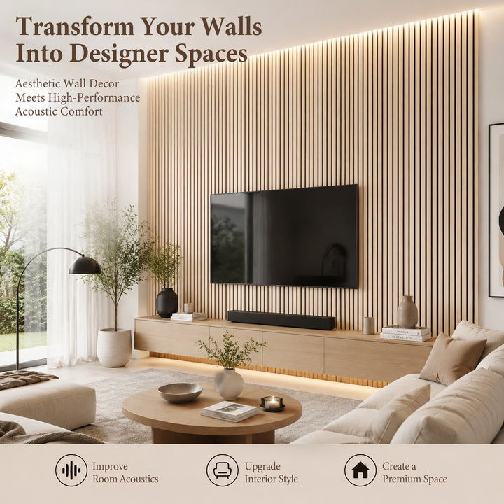 VEYRA Wood Slat Acoustic Wall Panels, Black Walnut, 94.5" x 23.6", 4-Pack