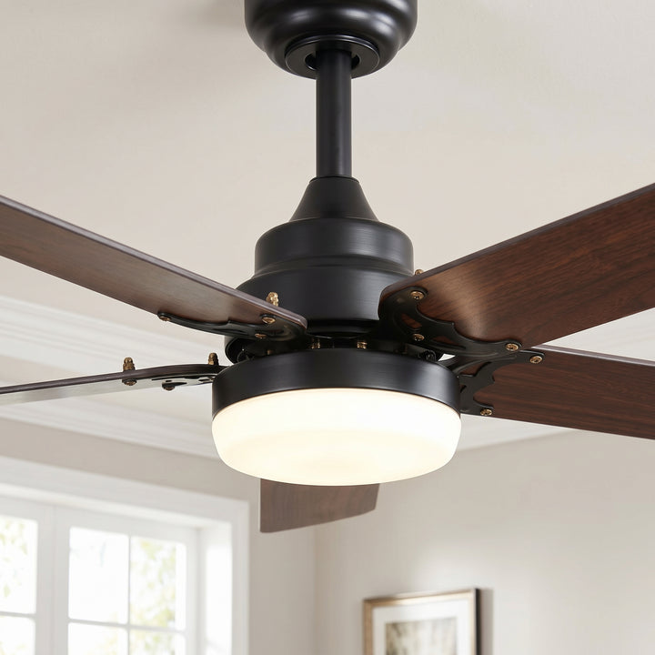 VEYRA 42-inch Modern Ceiling Fan with Light, 5 MDF Blades, DC Motor, 6 Speeds, Downrod Flush Mount for Bedroom, Living Room