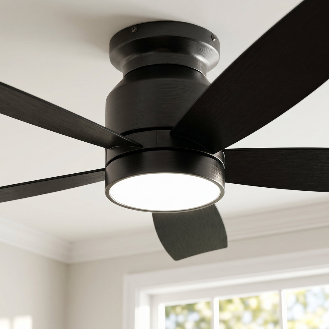 VEYRA 42-inch Modern Black Ceiling Fan with Light, 5 ABS Blades, DC Motor, 6 Speeds, Flush Mount for Bedroom, Living Room