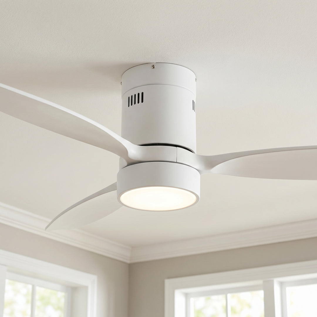 VEYRA 52-inch Modern Ceiling Fan with Light, 3 Solid Wood Blades, DC Motor, 6 Speeds, Flush Mount for Bedroom, Living Room