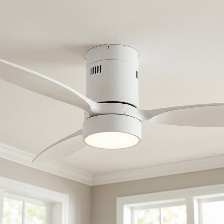 VEYRA 52-inch Modern Ceiling Fan with Light, 3 Solid Wood Blades, DC Motor, 6 Speeds, Flush Mount for Bedroom, Living Room