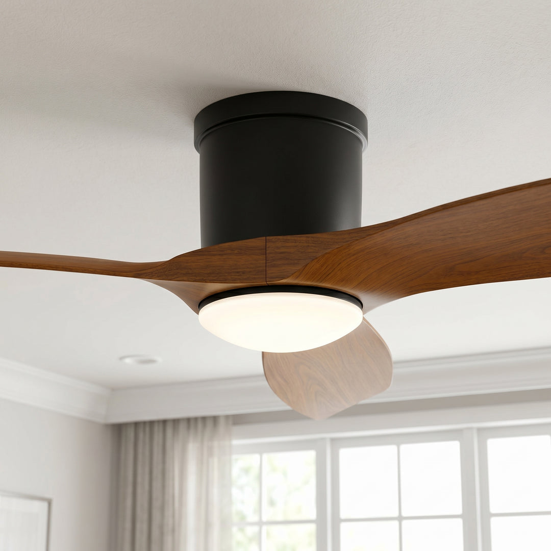 VEYRA 52-inch Modern Ceiling Fan with Light, 3 ABS Blades, DC Motor, 6 Speeds, Flush Mount for Bedroom, Living Room
