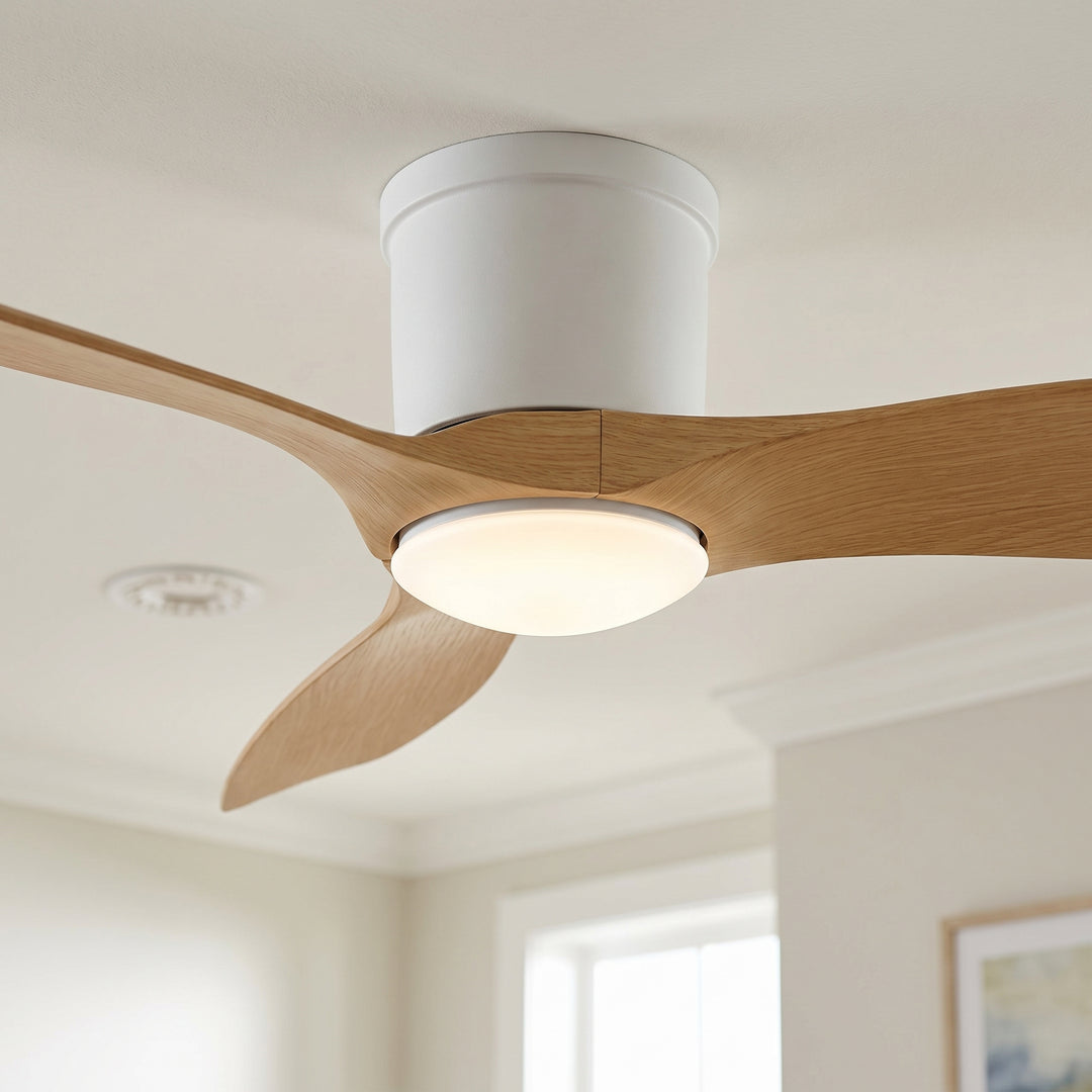 VEYRA 52-inch Modern Ceiling Fan with Light, 3 ABS Blades, DC Motor, 6 Speeds, Flush Mount for Bedroom, Living Room