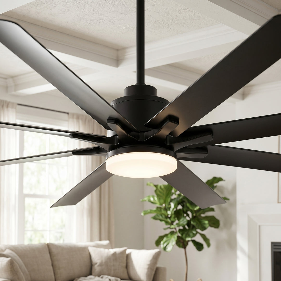 VEYRA 66-inch Modern Ceiling Fan with Light, Remote Control Smart Fan, 8 ABS Blades, DC Motor, 6 Speeds, Downrod Mount for Bedroom, Living Room