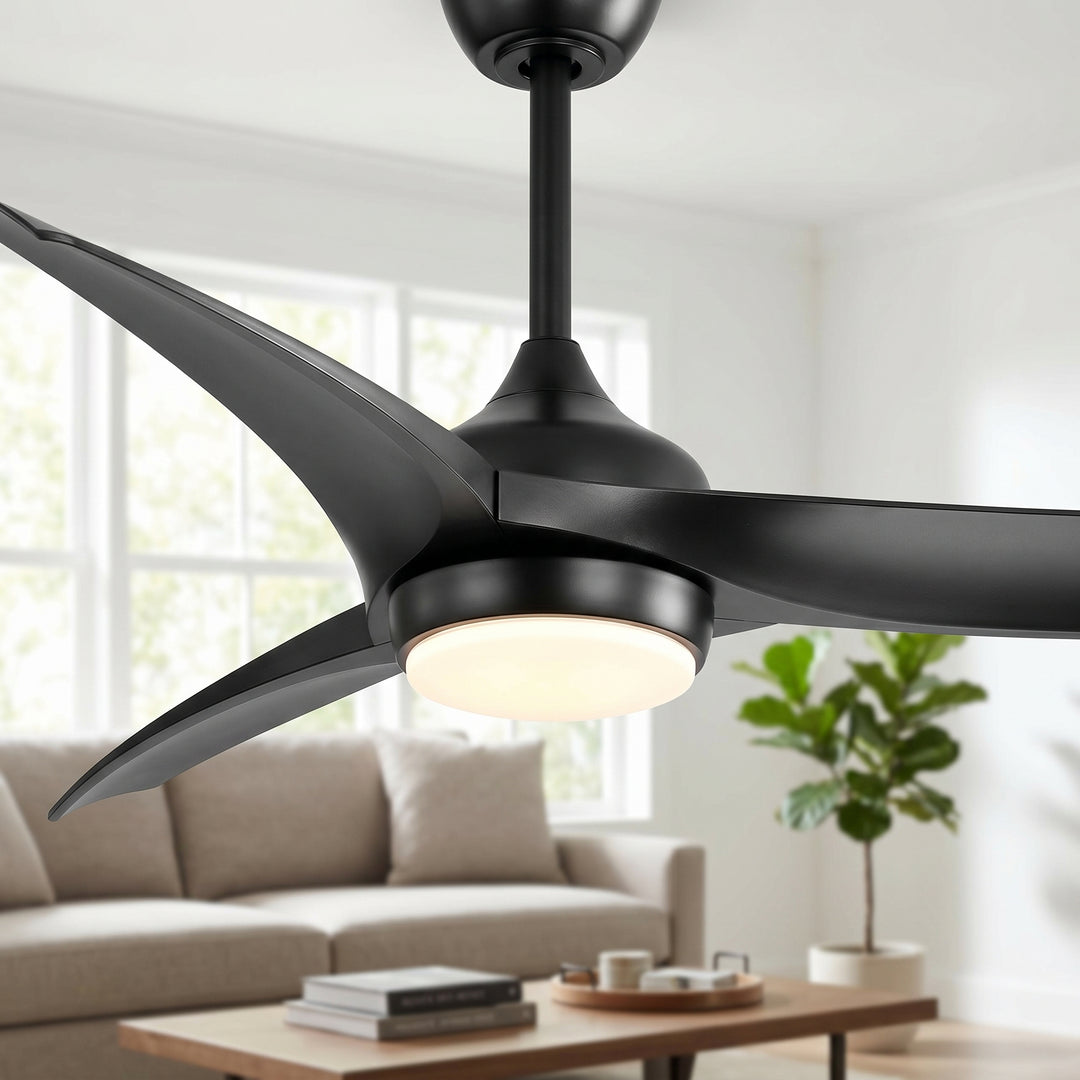 VEYRA 52-inch Modern Ceiling Fan with Light, 3 ABS Blades, DC Motor, 6 Speeds, Downrod Mount for Bedroom, Living Room