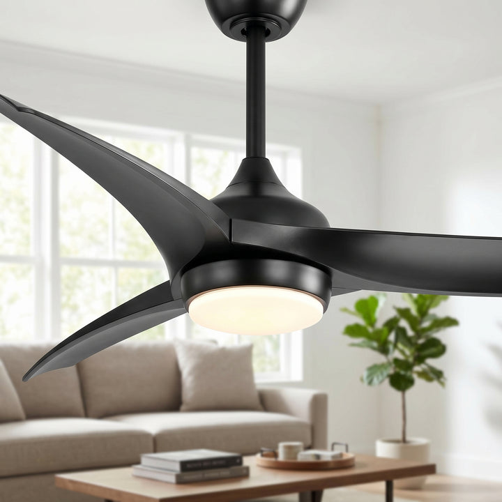 VEYRA 52-inch Modern Ceiling Fan with Light, 3 ABS Blades, DC Motor, 6 Speeds, Downrod Mount for Bedroom, Living Room