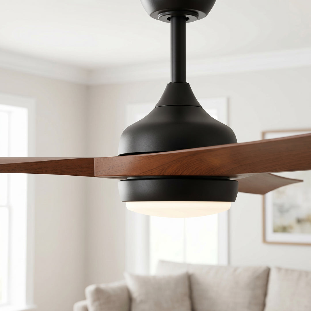 VEYRA 52-inch Modern Ceiling Fan with Light, 3 ABS Blades, DC Motor, 6 Speeds, Downrod Mount for Bedroom, Living Room