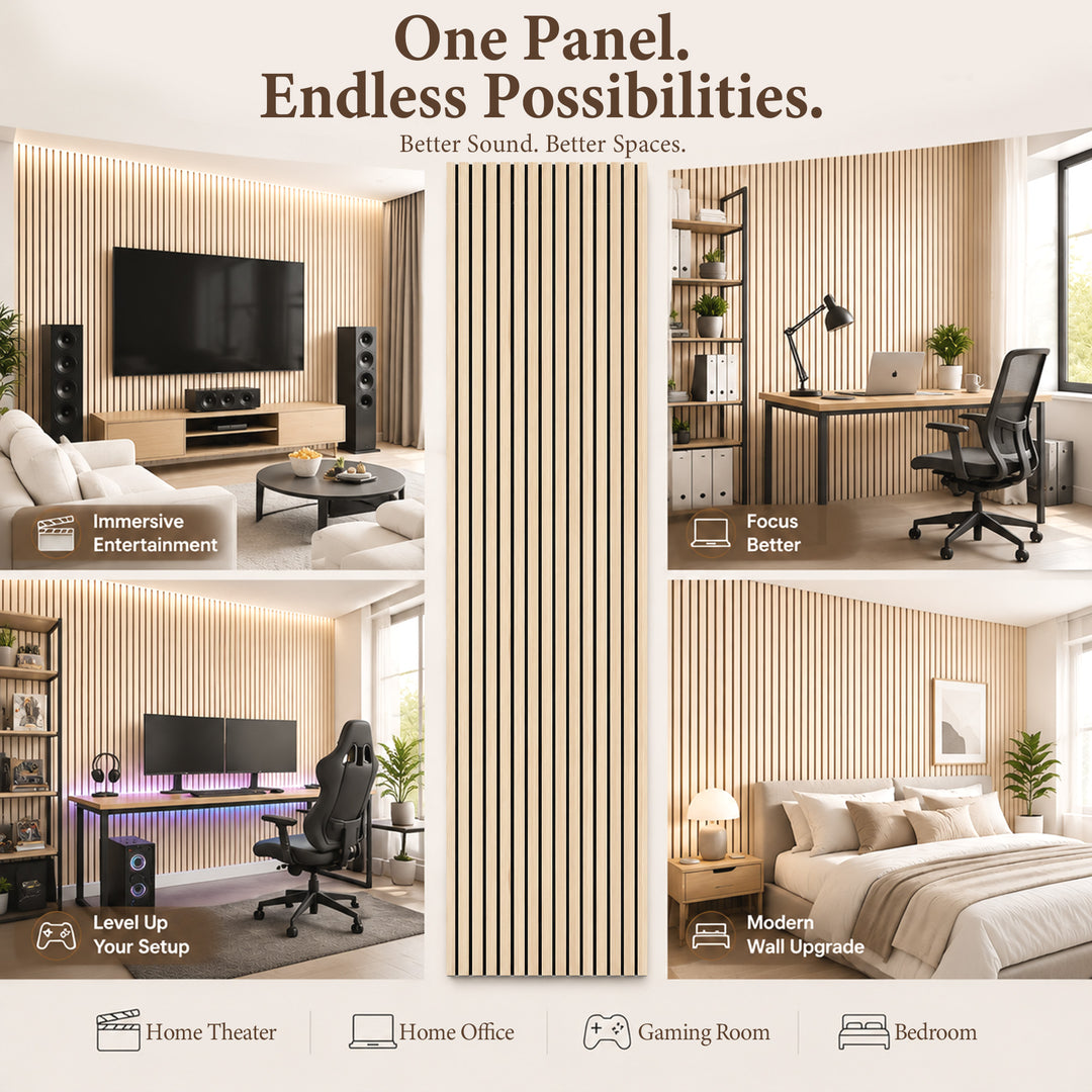 VEYRA Wood Slat Acoustic Wall Panels, Black Walnut, 94.5" x 23.6", 4-Pack