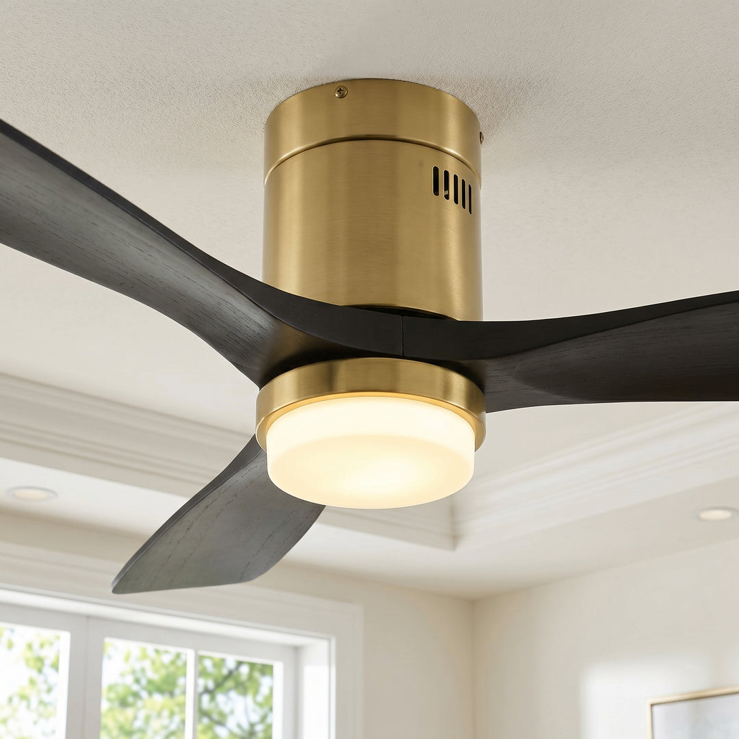 VEYRA 52-inch Modern Ceiling Fan with Light, 3 Solid Wood Blades, DC Motor, 6 Speeds, Flush Mount for Bedroom, Living Room