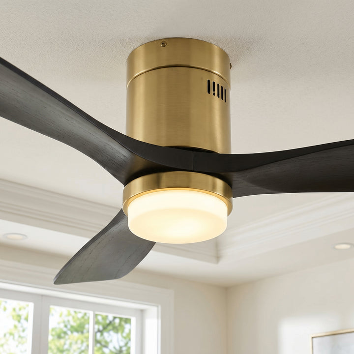 VEYRA 52-inch Modern Ceiling Fan with Light, 3 Solid Wood Blades, DC Motor, 6 Speeds, Flush Mount for Bedroom, Living Room