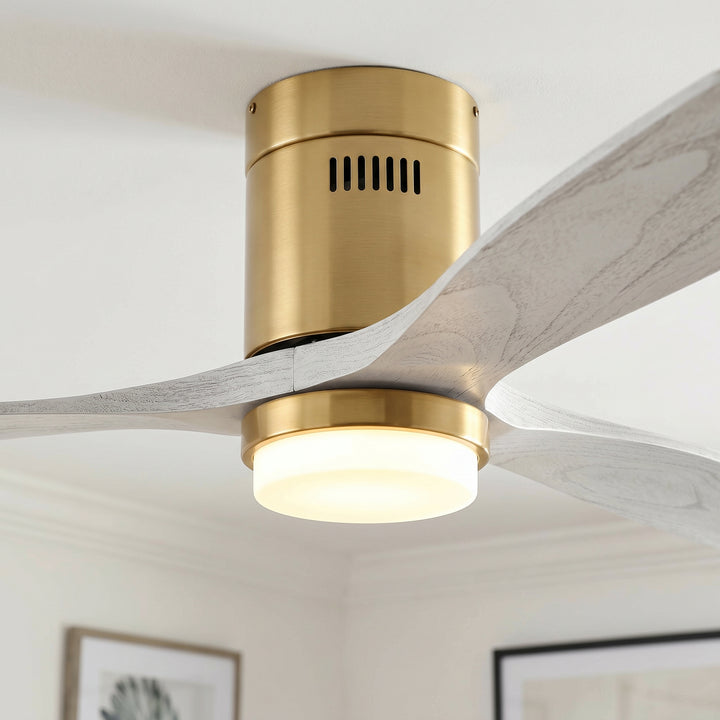 VEYRA 52-inch Modern Ceiling Fan with Light, 3 Solid Wood Blades, DC Motor, 6 Speeds, Flush Mount for Bedroom, Living Room