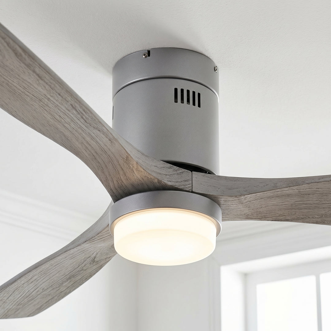 VEYRA 52-inch Modern Ceiling Fan with Light, 3 Solid Wood Blades, DC Motor, 6 Speeds, Flush Mount for Bedroom, Living Room