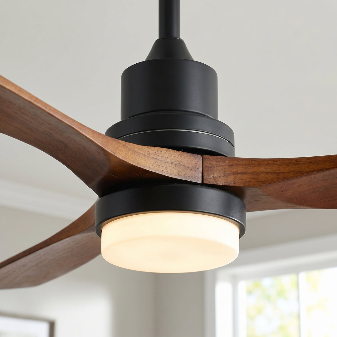 VEYRA 52-inch Modern Ceiling Fan with Light, 3 Solid Wood Blades, DC Motor, 6 Speeds, Downrod Mount for Bedroom, Living Room
