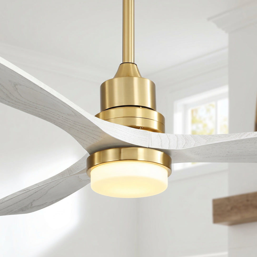 VEYRA 52-inch Modern Ceiling Fan with Light, 3 Solid Wood Blades, DC Motor, 6 Speeds, Downrod Mount for Bedroom, Living Room