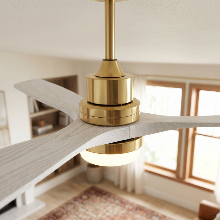 VEYRA 52-inch Modern Ceiling Fan with Light, 3 Solid Wood Blades, DC Motor, 6 Speeds, Downrod Mount for Bedroom, Living Room