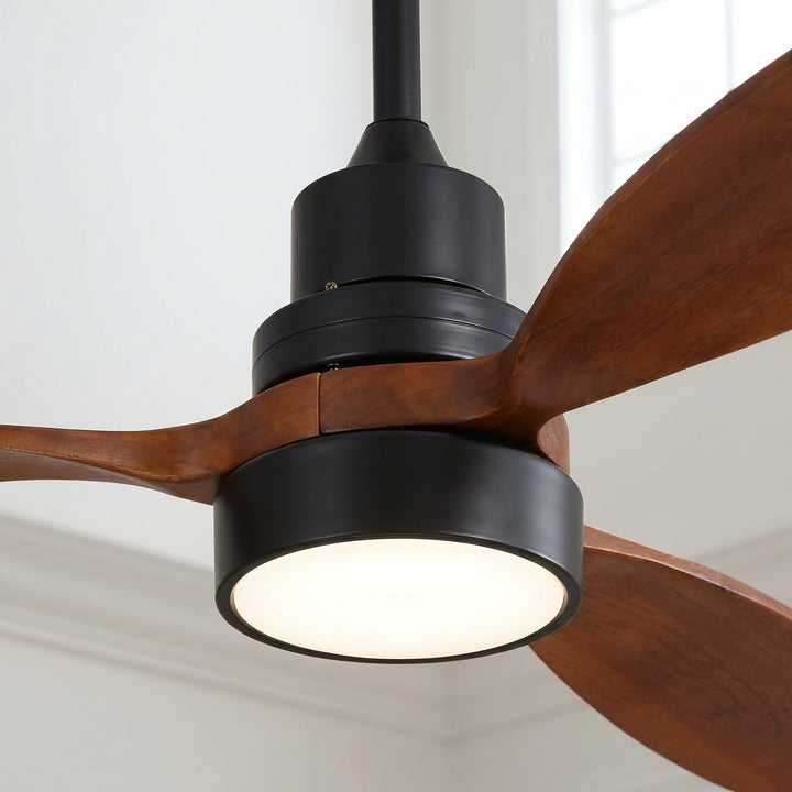 VEYRA 52-inch Modern Ceiling Fan with Light, 3 Solid Wood Blades, DC Motor, 6 Speeds, Downrod Mount for Bedroom, Living Room