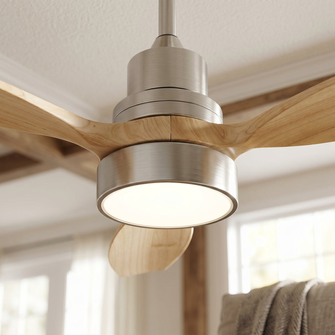 VEYRA 52-inch Modern Ceiling Fan with Light, 3 Solid Wood Blades, DC Motor, 6 Speeds, Downrod Mount for Bedroom, Living Room