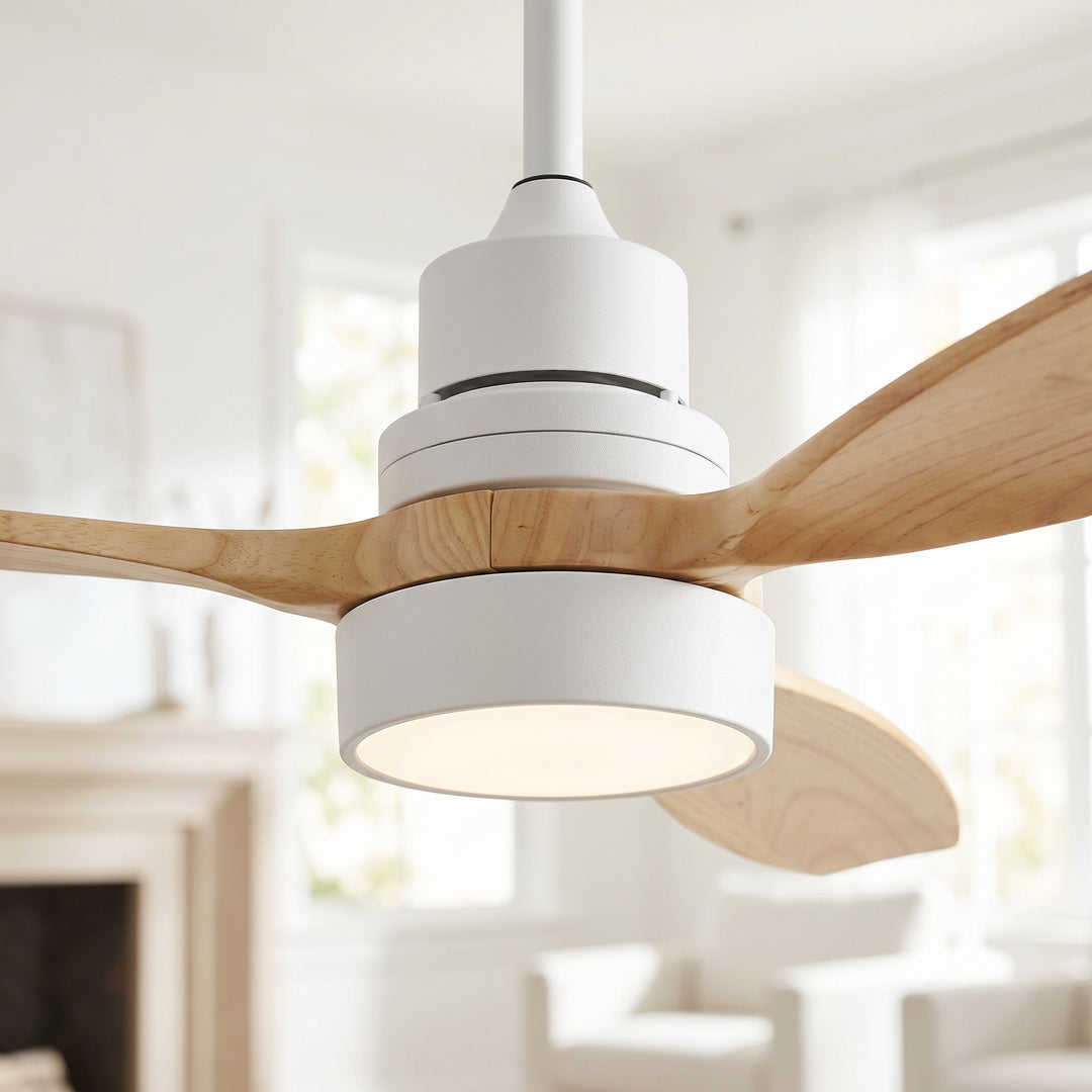 VEYRA 52-inch Modern Ceiling Fan with Light, 3 Solid Wood Blades, DC Motor, 6 Speeds, Downrod Mount for Bedroom, Living Room