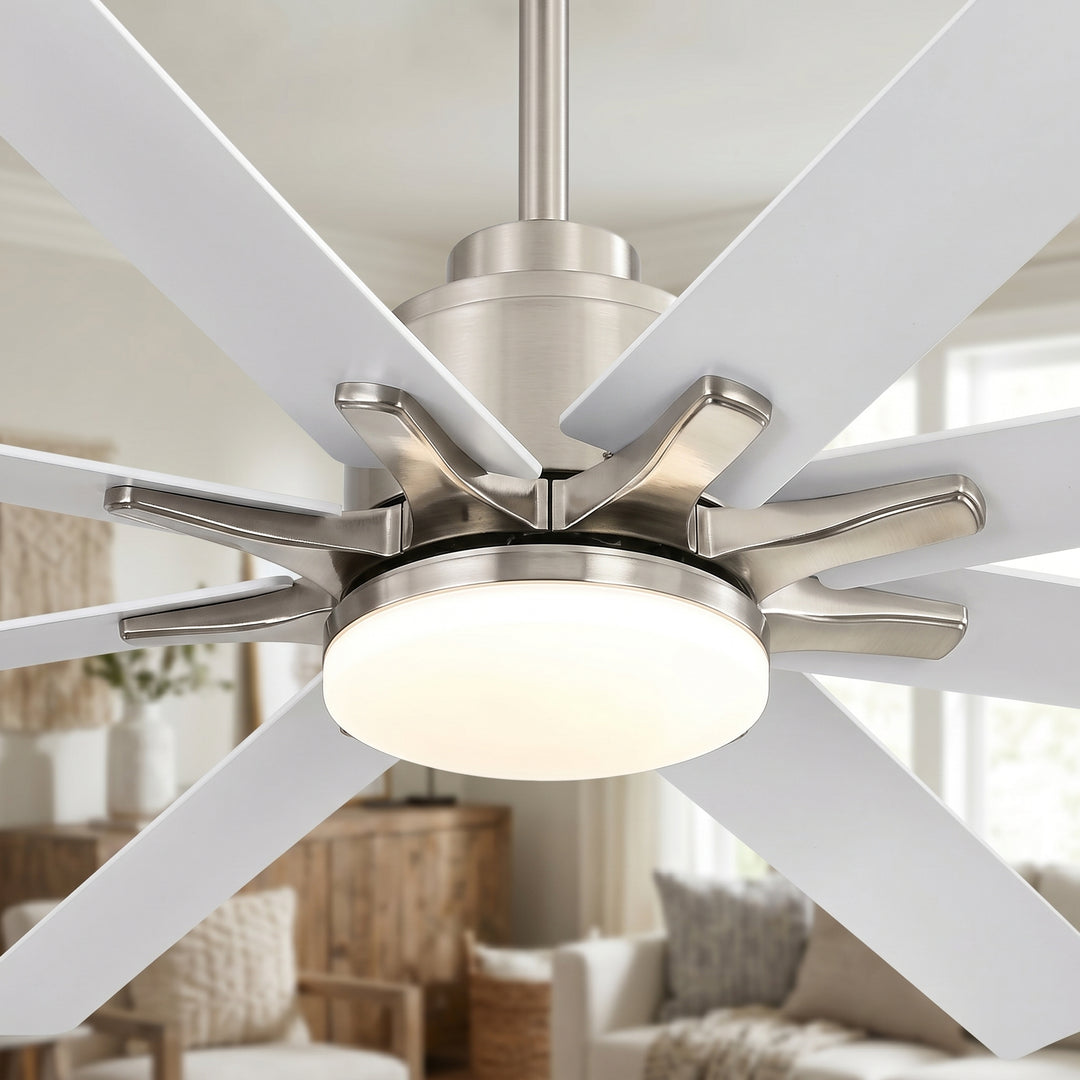 VEYRA 52-inch Modern Ceiling Fan with Light, 8 ABS Blades, DC Motor, 6 Speeds, Downrod Mount for Bedroom, Living Room