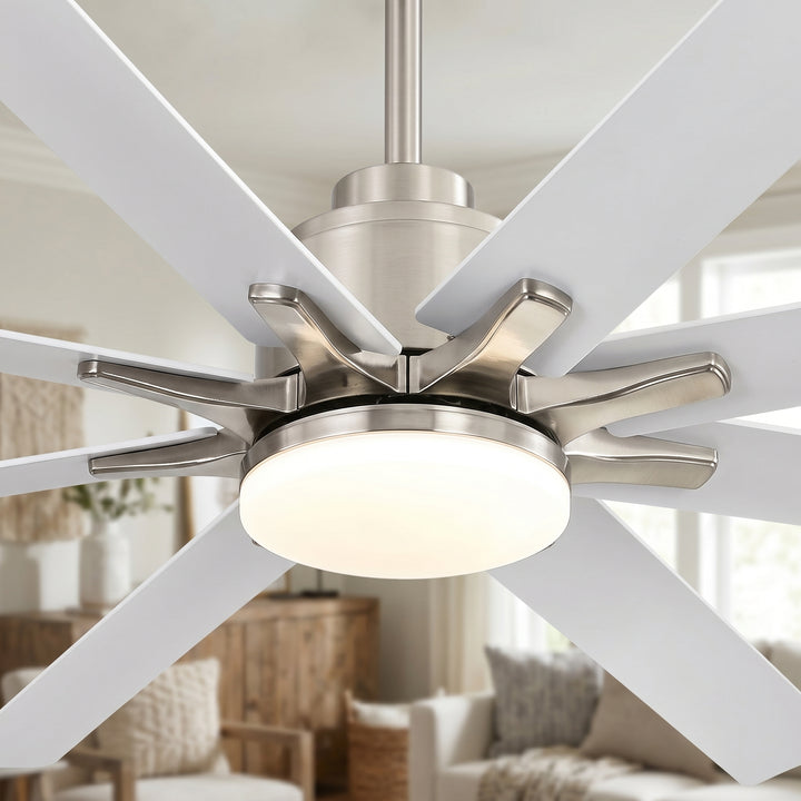 VEYRA 52-inch Modern Ceiling Fan with Light, 8 ABS Blades, DC Motor, 6 Speeds, Downrod Mount for Bedroom, Living Room
