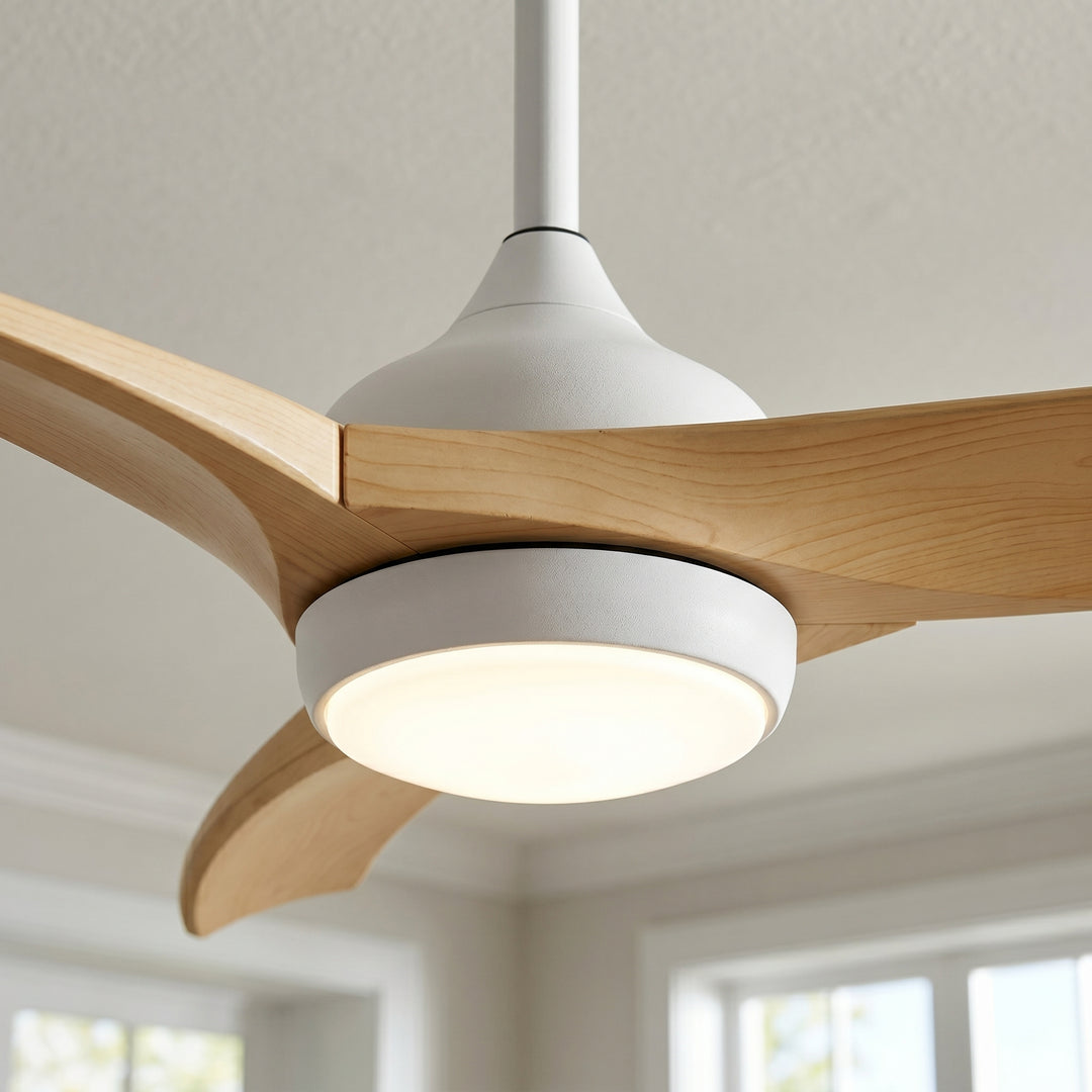 VEYRA 52-inch Modern Ceiling Fan with Light, 3 ABS Blades, DC Motor, 6 Speeds, Downrod Mount for Bedroom, Living Room