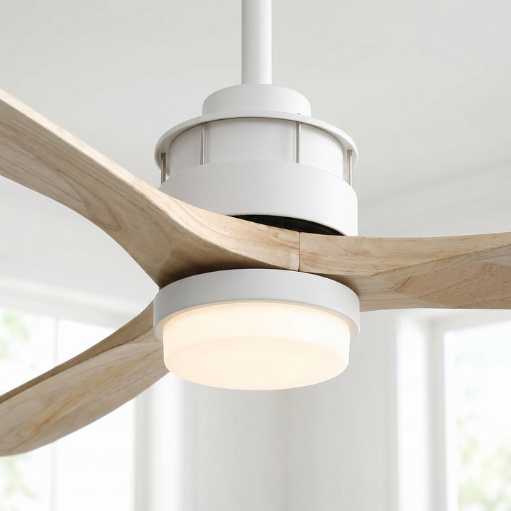 VEYRA 60-inch Modern Ceiling Fan with Light, 3 Solid Wood Blades, DC Motor, 6 Speeds, Downrod Mount for Bedroom, Living Room