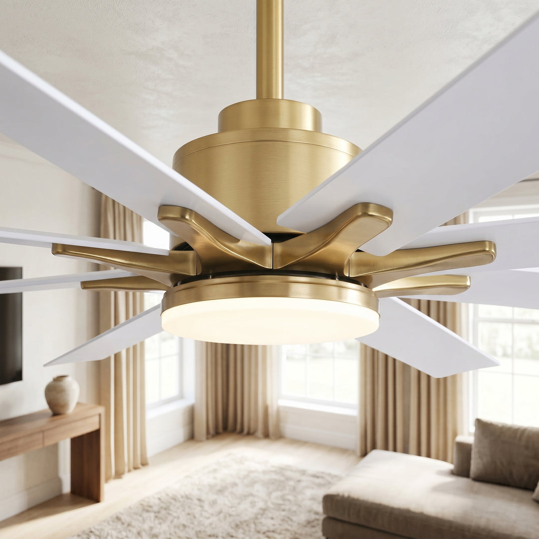 VEYRA 66-inch Modern Ceiling Fan with Light, Remote Control Smart Fan, 8 ABS Blades, DC Motor, 6 Speeds, Downrod Mount for Bedroom, Living Room
