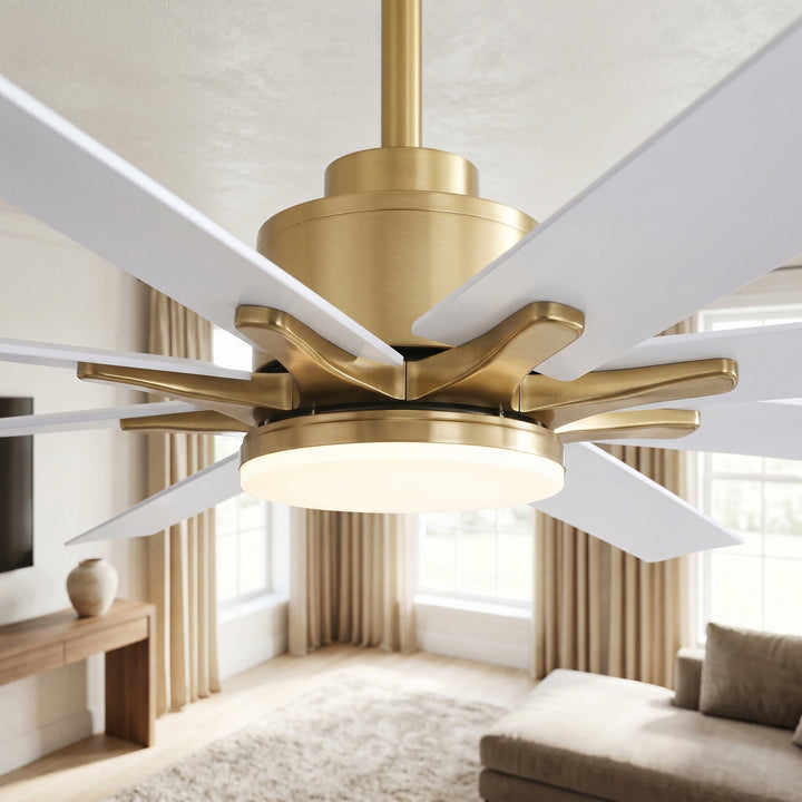 VEYRA 66-inch Modern Ceiling Fan with Light, Remote Control Smart Fan, 8 ABS Blades, DC Motor, 6 Speeds, Downrod Mount for Bedroom, Living Room