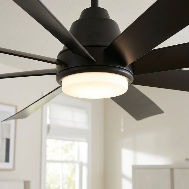 VEYRA 72-inch Modern Ceiling Fan with Light, 8 ABS Blades, DC Motor, 6 Speeds, Downrod Mount for Bedroom, Living Room