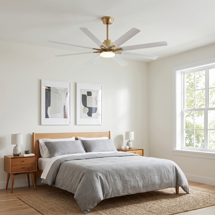 VEYRA 66-inch Modern Ceiling Fan with Light, Remote Control Smart Fan, 8 ABS Blades, DC Motor, 6 Speeds, Downrod Mount for Bedroom, Living Room