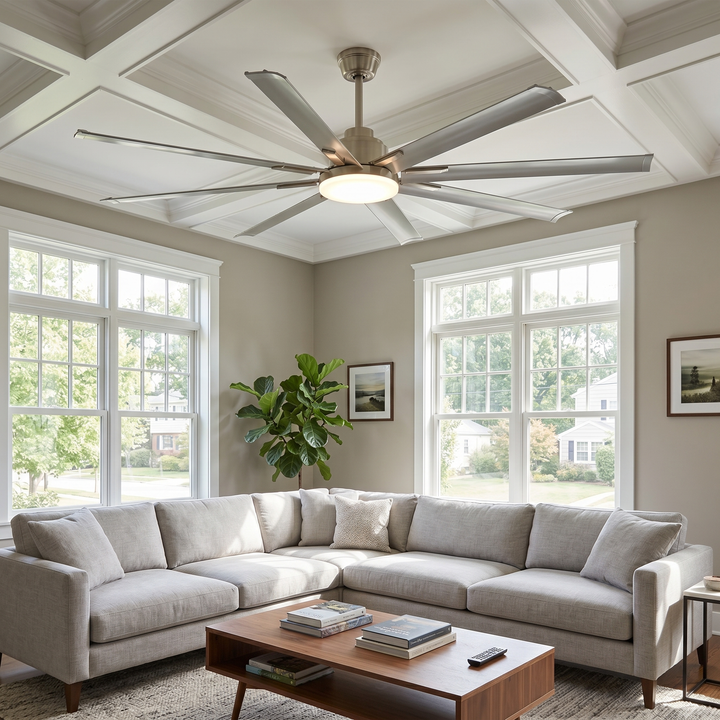 VEYRA 72-inch Modern Ceiling Fan with Light, Remote Control Smart Fan, 8 Aluminum Blades, DC Motor, 6 Speeds, Downrod Mount for Bedroom, Living Room