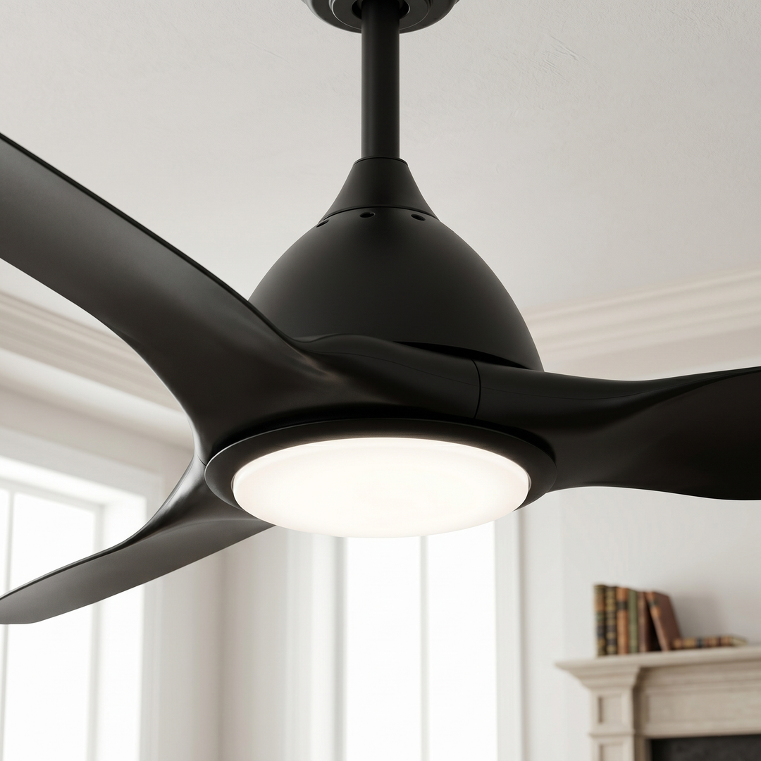 VEYRA 52-inch Modern Ceiling Fan with Light, 3 ABS Blades, DC Motor, 6 Speeds, Downrod Mount for Bedroom, Living Room