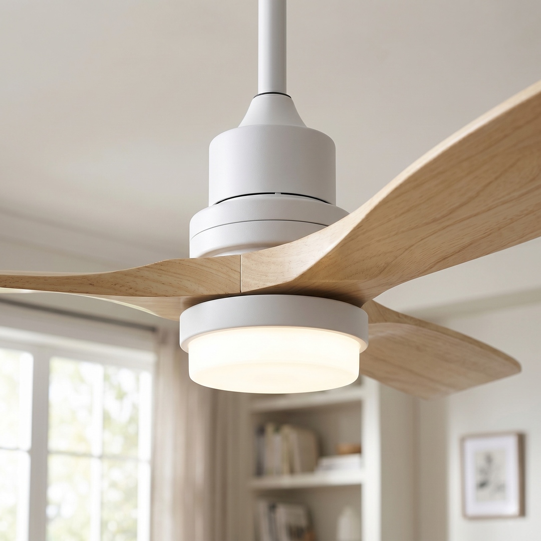VEYRA 52-inch Modern Ceiling Fan with Light, 3 Solid Wood Blades, DC Motor, 6 Speeds, Downrod Mount for Bedroom, Living Room