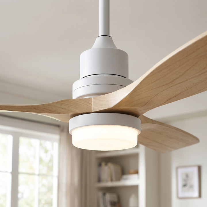 VEYRA 52-inch Modern Ceiling Fan with Light, 3 Solid Wood Blades, DC Motor, 6 Speeds, Downrod Mount for Bedroom, Living Room