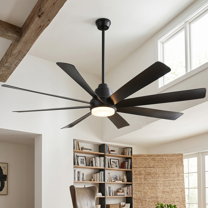VEYRA 72-inch Modern Ceiling Fan with Light, 8 ABS Blades, DC Motor, 6 Speeds, Downrod Mount for Bedroom, Living Room