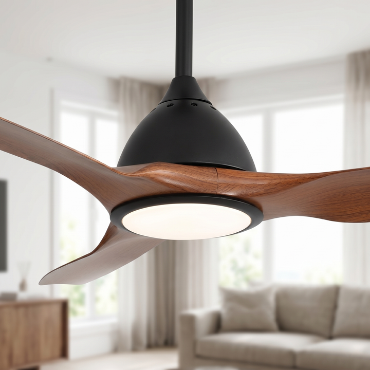 VEYRA 52-inch Modern Ceiling Fan with Light, 3 ABS Blades, DC Motor, 6 Speeds, Downrod Mount for Bedroom, Living Room