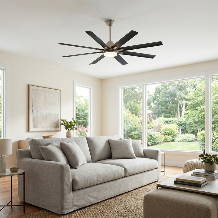 VEYRA 52-inch Modern Ceiling Fan with Light, 8 ABS Blades, DC Motor, 6 Speeds, Downrod Mount for Bedroom, Living Room