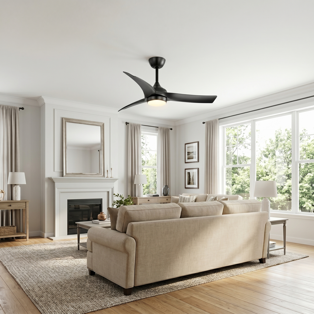 VEYRA 52-inch Modern Ceiling Fan with Light, 3 ABS Blades, DC Motor, 6 Speeds, Downrod Mount for Bedroom, Living Room