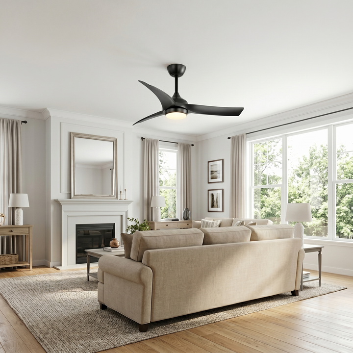 VEYRA 52-inch Modern Ceiling Fan with Light, 3 ABS Blades, DC Motor, 6 Speeds, Downrod Mount for Bedroom, Living Room