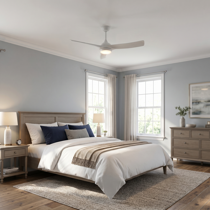 VEYRA 52-inch Modern Ceiling Fan with Light, 3 ABS Blades, DC Motor, 6 Speeds, Downrod Mount for Bedroom, Living Room